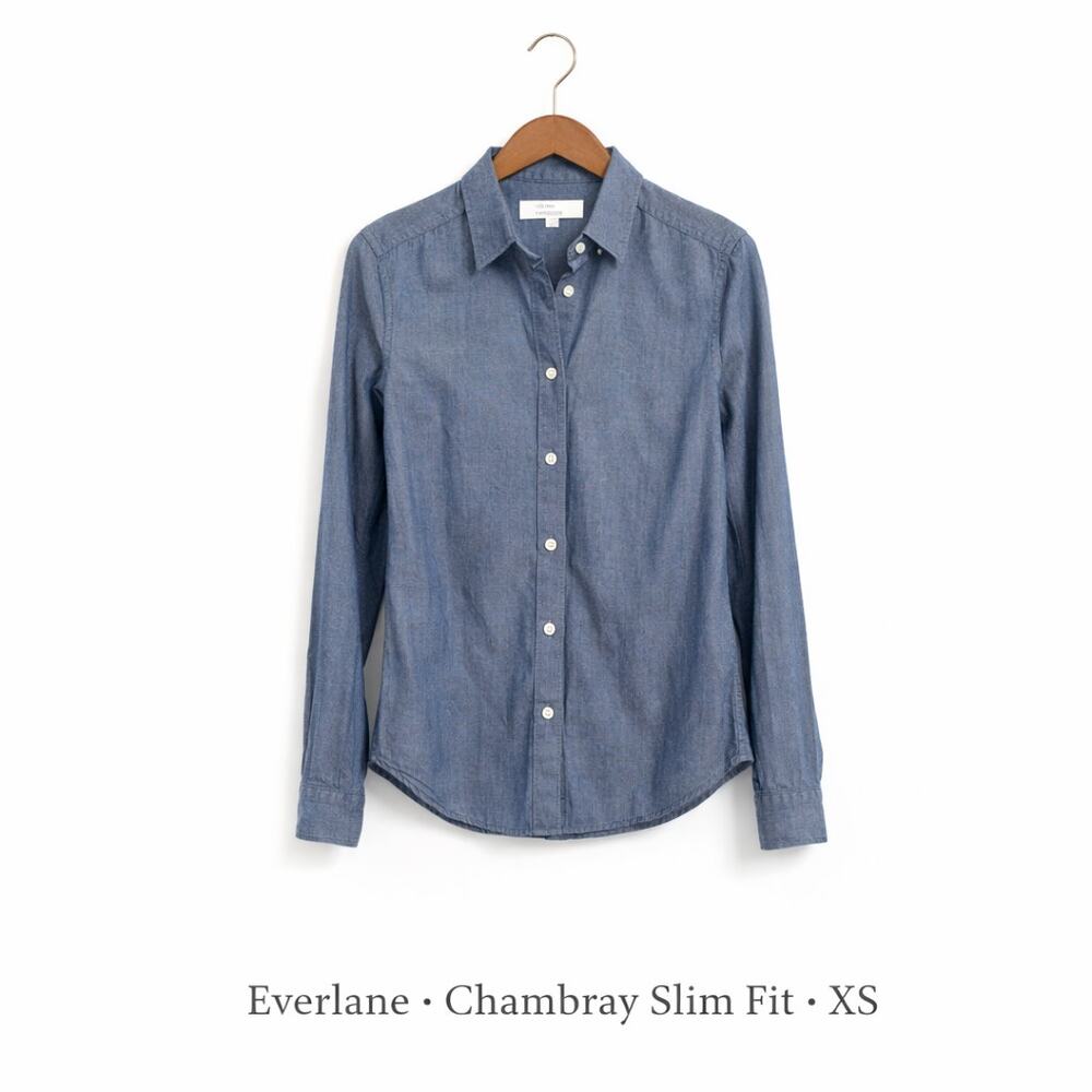 Everlane Chambray Shirt XS Slim Fit Button Up Cotton Blue
